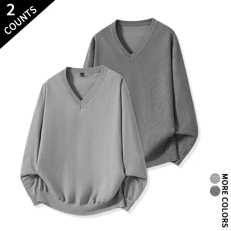 Men's 2-Pack Long Sleeve Casual Plain V-Neck Knitwear Sweater, Menswear for Fall #SohoChic