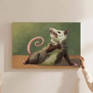 Fun Animal Poster，Opossum Funny Canvas Wall Art, Quirky Wall Decor, Opossum Humor Artwork for Animal Lovers, Funny Gift Idea for Home Decoration Artistic Painting