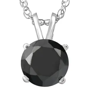 2 Ct Black Diamond Solitaire Pendant in 14k White or Yellow Gold 18" Necklace