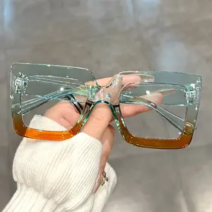 Women's Plastic Wide Frame Square Reading Glasses, Color Block Design, Vintage Fashion, Suitable for Daily Commute and Home Use, High Quality Eyewear, Reading Eyeglasses