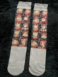 Y2K Style Statement Emoji Pattern over Knee Socks, Cute and Trendy Must-Have Women's Fashion Accessories