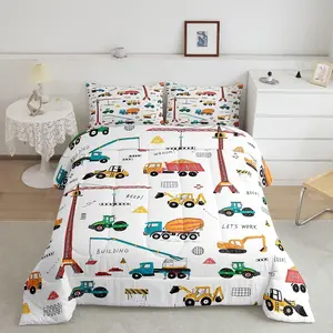 Feelyou Construction Theme Excavator Pattern Bedding Set - Microfiber Comforter & Duvet Set with Comfy Blankets, Bedroom Blanket for Tractor, Bulldozer, Crane Machinery Enthusiasts