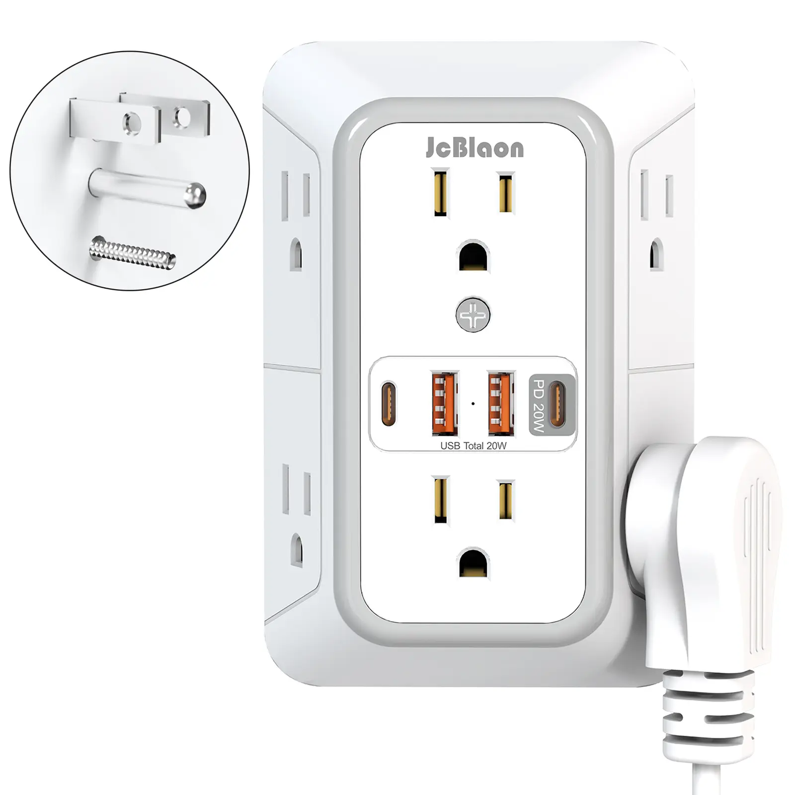 2026 NEW 10-IN-1 USB Wall Charger Surge Protector（PD30W), 6 AC Outlet Extender with 4 USB Charging Ports(2 USB C), 3-Sided Power Strip Multi Plug Wall Outlet Splitter Adapter Spaced for Home Office Dorm, White