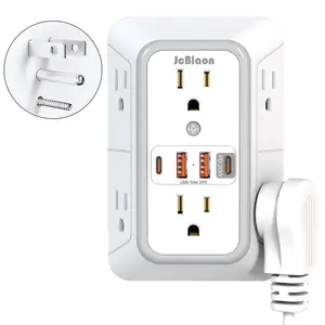 2026 NEW 10-IN-1 USB Wall Charger Surge Protector（PD30W), 6 AC Outlet Extender with 4 USB Charging Ports(2 USB C), 3-Sided Power Strip Multi Plug Wall Outlet Splitter Adapter Spaced for Home Office Dorm, White