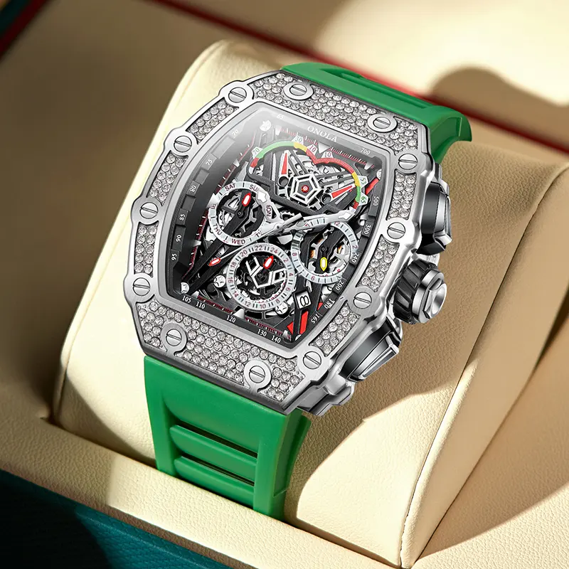 Fashion Diamond Inlaid Luxury Multifunctional Quartz Men's Watch Waterproof Watch blue automatic