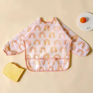 Long Sleeve Waterproof Feeding Bib for Toddlers, Washable Easy Clean Apron, Suitable for 0-3 Years Old, Prevents Food Spills