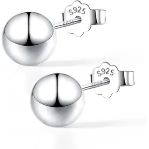 925 Sterling Silver Classic Round Ball Stud Earrings Hypoallergenic Jewelry Available in 3mm-10mm