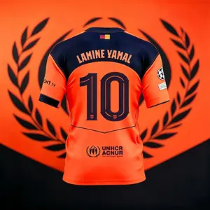 10# Lamine Yamal 25 26 Third Away Kit Orange Short Sleeve Soccer Jersey Fans Version