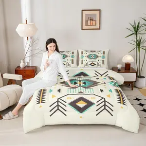 Southwest Comforter Set,Rustic Tribal Aztec Style Quilt Set,Abstract Art Vintage Bedding Set for Women Adults Teens Kids Home Decor Green Brown Arrow Duvet Insert