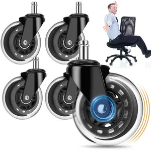 Office Chair Wheels for Casters Replacement - 3" Rubber Wheels for Computer Gaming Desk Caster Smooth & Safe Rolling for All Floors Including Hardwood and Carpet - Set of 5 - Black