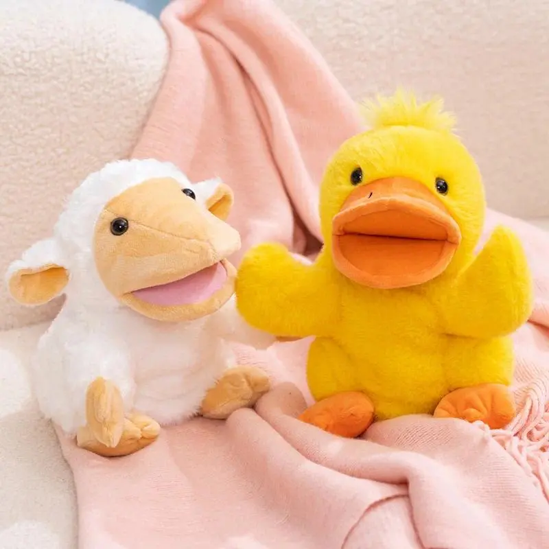 24 cm Unisex High-Quality Cartoon Sheep-Duck Soft Plush Hand Puppet, Cozy Wearable Animal Doll, Children’s Animals & Nature Themed Interaction Prop for DIY Felt Crafts
