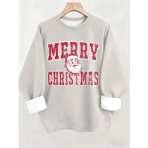 Women's Santa Claus Letter Print Round Neck Pullover, Casual Long Sleeve Sweatshirt, Fall & Winter Fashion, Ladies' Clothing
