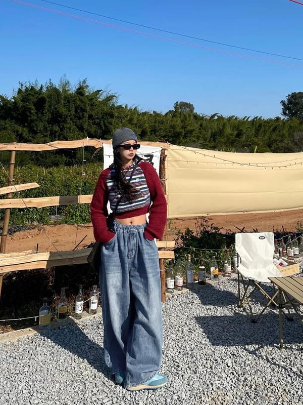 EMMIOL Women’s Baggy Boyfriend Wide Leg Jeans – Dark Wash Vintage Y2K Denim, Casual Loose-Fitting All-Season Baggy Fit Jean Street Womenswear