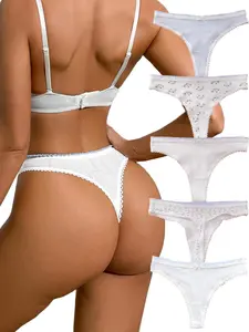 DORSU Cute Comfort Stretch Thongs Panties Womens Cotton Thongs Soft Comfort Underwear Panty Multipack low-waisted Thong Panty Pack Hi-cut Lettuce Trim BIKINI Briefs