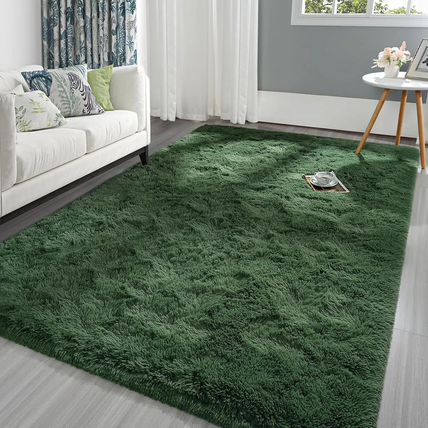 Deep Green Fluffy Rug for Bedroom Living Room Rectangle Large Plush Fuzzy Carpet, Non-Slip and Washable Rugs for Nursery Classroom
