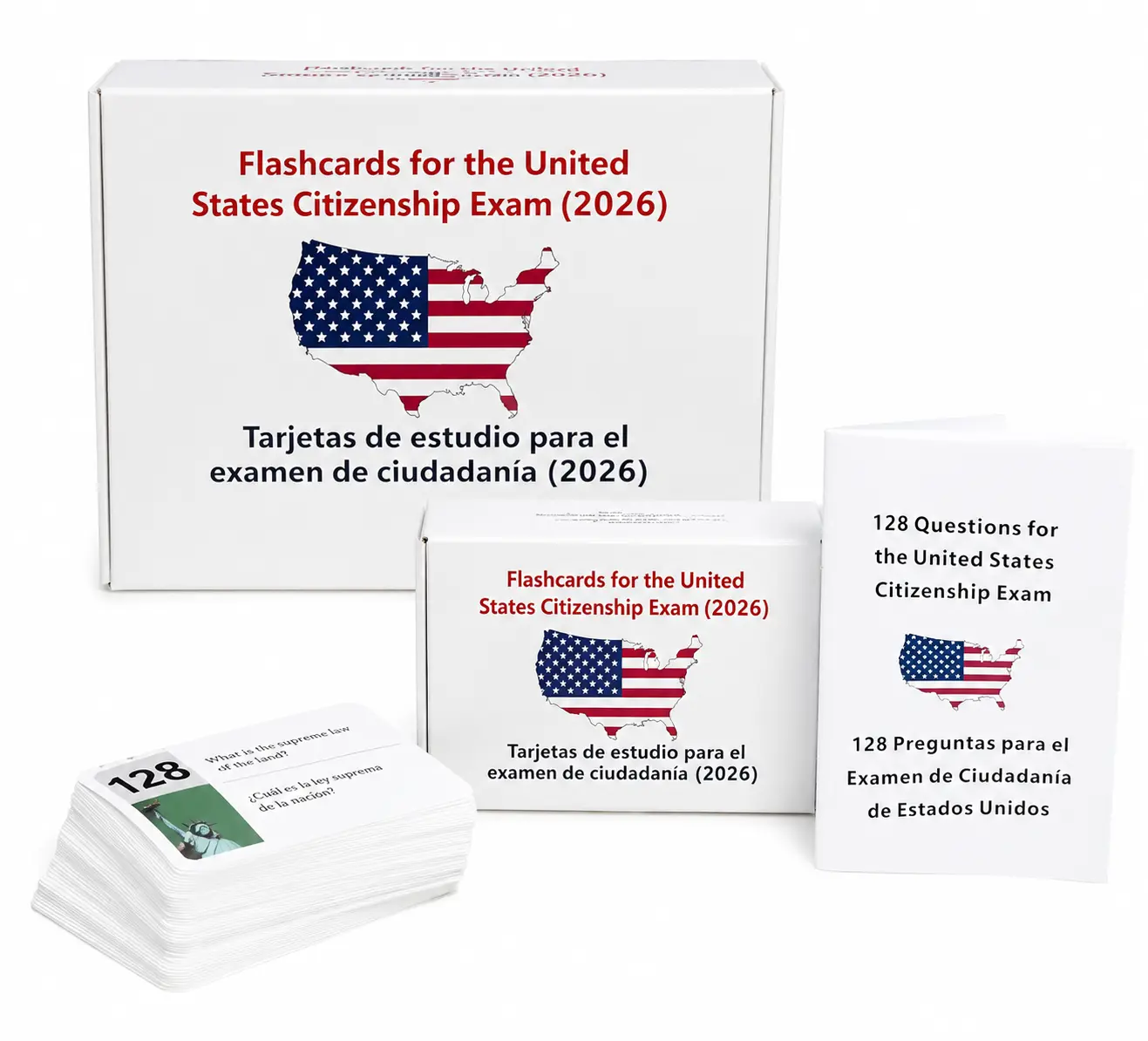 Citizenship Learning Cards - 128 Civics Flash Cards, English Spanish Study Cards, Educational Card Game