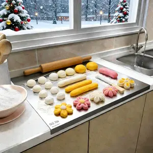 Double-Sided Stainless Steel Cutting Board 15x11in food-grade metal cutting board Perfect for handling dough, meat, vegetables, and fruit Portable rust-proof design with smooth edges for easy cleaning Essential kitchen tool