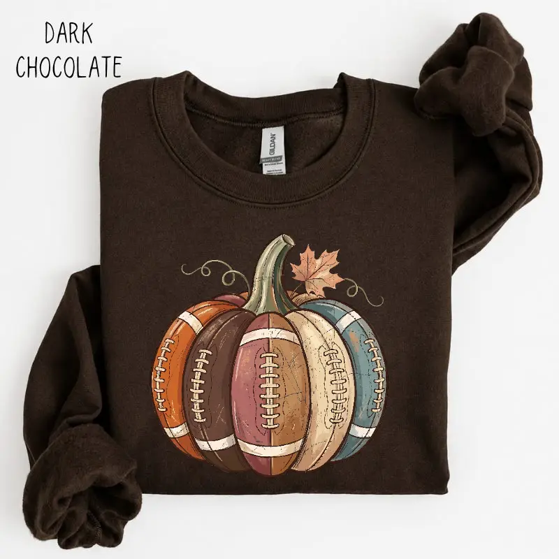 Football Fall Pumpkin Sweatshirt, Vintage Cozy Autumn Game Day Graphic, Pumpkin Season Shirt, Cute Fall Gift for Womenn, Women's Long Sleeve Sweater
