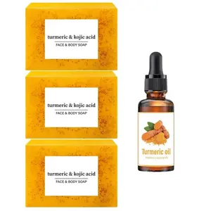 Turmeric Soap & Essential Oil Set, Moisturizing Gentle Curd Soap Bar & Essential Oil, Daily Skin Care Set for Women & Men, Anti Acne Bundle