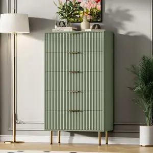 5 Drawer Dresser,Fluted Dresser for Bedroom, 27.6" Wide Fluted Dresser with Drawers, Modern Wooden Dressers with Metal Handles for Living Room, Hallway