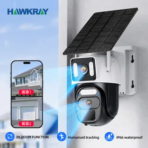 Hawkray Solar-Powered Dual-Camera (Built-in SIM card requires a data plan; no Wi-Fi) Outdoor Wireless Security Camera – Color Night Vision Edition – 360° Real-Time Viewing and Detection – Two-Way Audio – Automatic Connection – Pan-Tilt Control