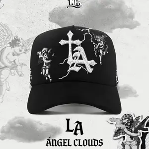 Los Angeles Gorra Color Negro con Bordados Blancos LA Ángel Clouds Hat