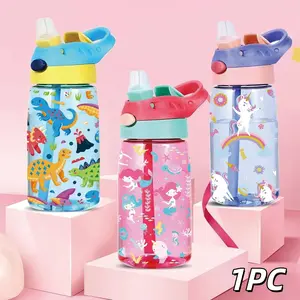 Kids Water Cup with Mermaid and Dinosaur Design, Bounce Lid, Straw Drinking, Leak-Proof, Handle, Ideal for Travel, Outdoor Activities, School Use, Reusable, Portable, Water Bottles