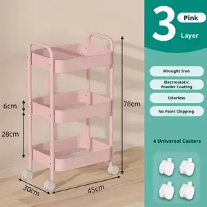 Multifunctional Rotatable Storage Rack, Metal Organizer with Wheels, Space-saving Household Storage Shelf, Easy Assembly, Perfect for Bedroom, Kitchen & Living Room.pink