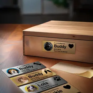 Custom Pet Memorial Nameplate for Urns & Ashes Boxes, Personalized Stainless Steel Adhesive Backing Funerary Badge Remembrance Tags