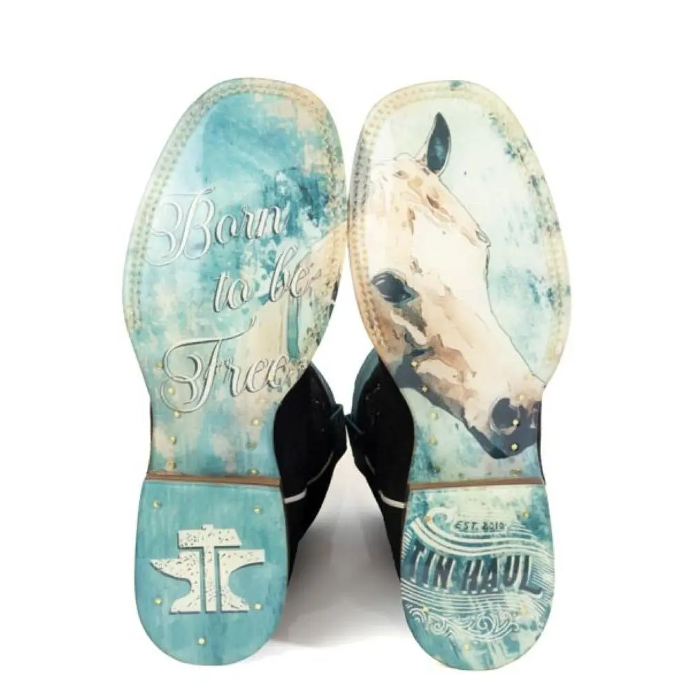 Women's TIN HAUL BORN TO BE FREE Square Toe Black Cowboy Boots