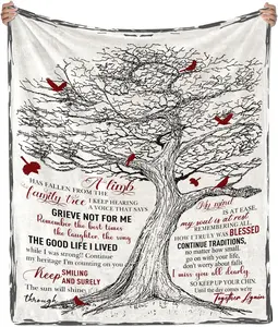 In Memory Of Family Tree Cardinal Print Flannel Cooling Blanket - Soft, Cozy Bedding Throw for Bedroom, Remembrance Gift for Grieving Family Members, Cooling Blankets