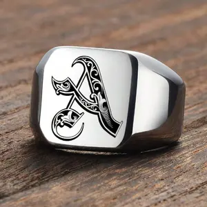 26pcs Gothic Style Silver Tone Initial Letter Rings, Stainless Steel Jewelry Suitable For Daily Wear, Perfect Gift For Valentine Day, Birthday And Father Day