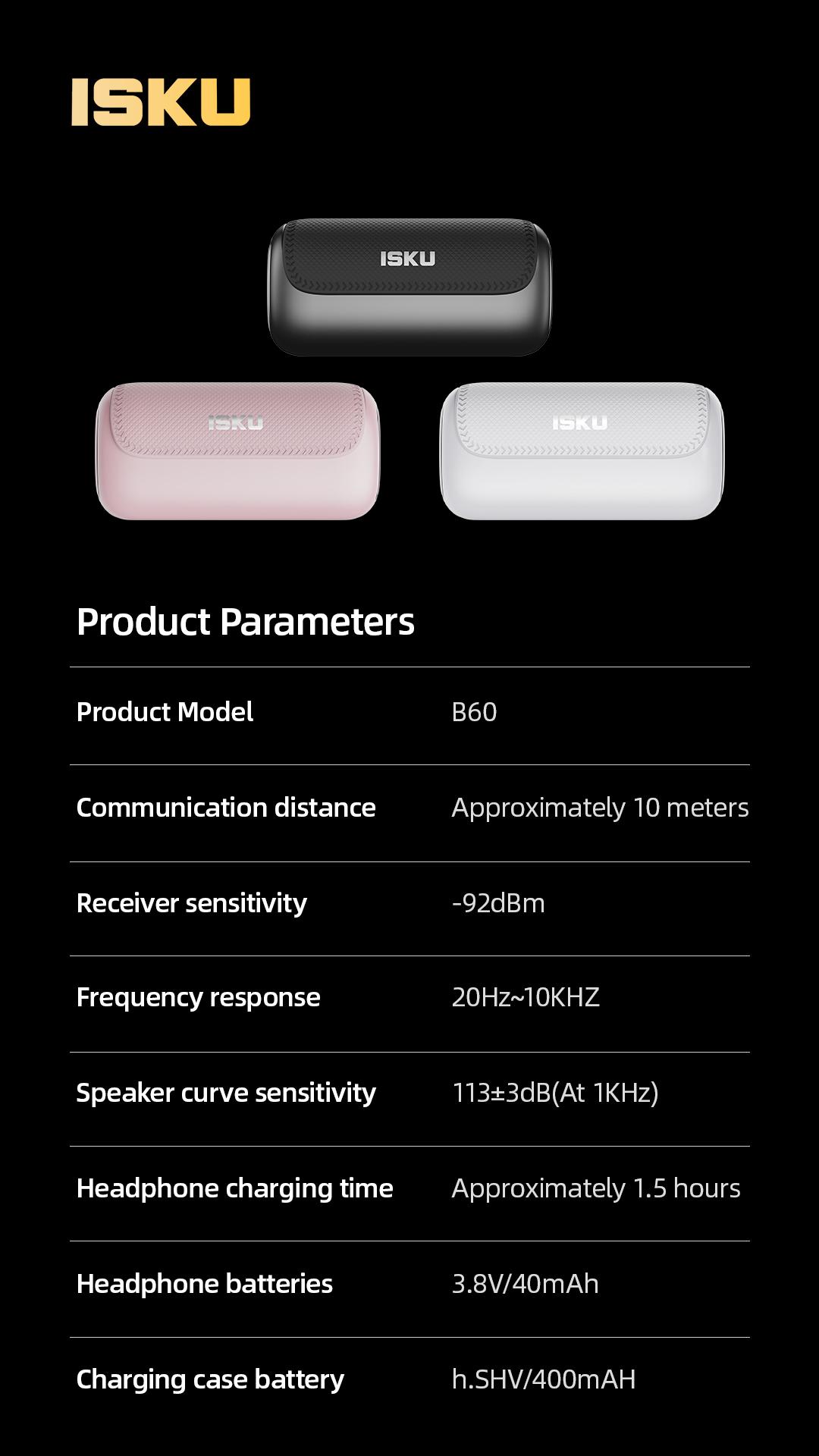 ISKU Clip-On Open Ear Bluetooth Earbuds, Wireless Ear Clip Headphones with Charging Case, Comfortable Secure Fit, Clear Calls, Long Battery Life, Sweat Resistant for Sports, Work, Travel