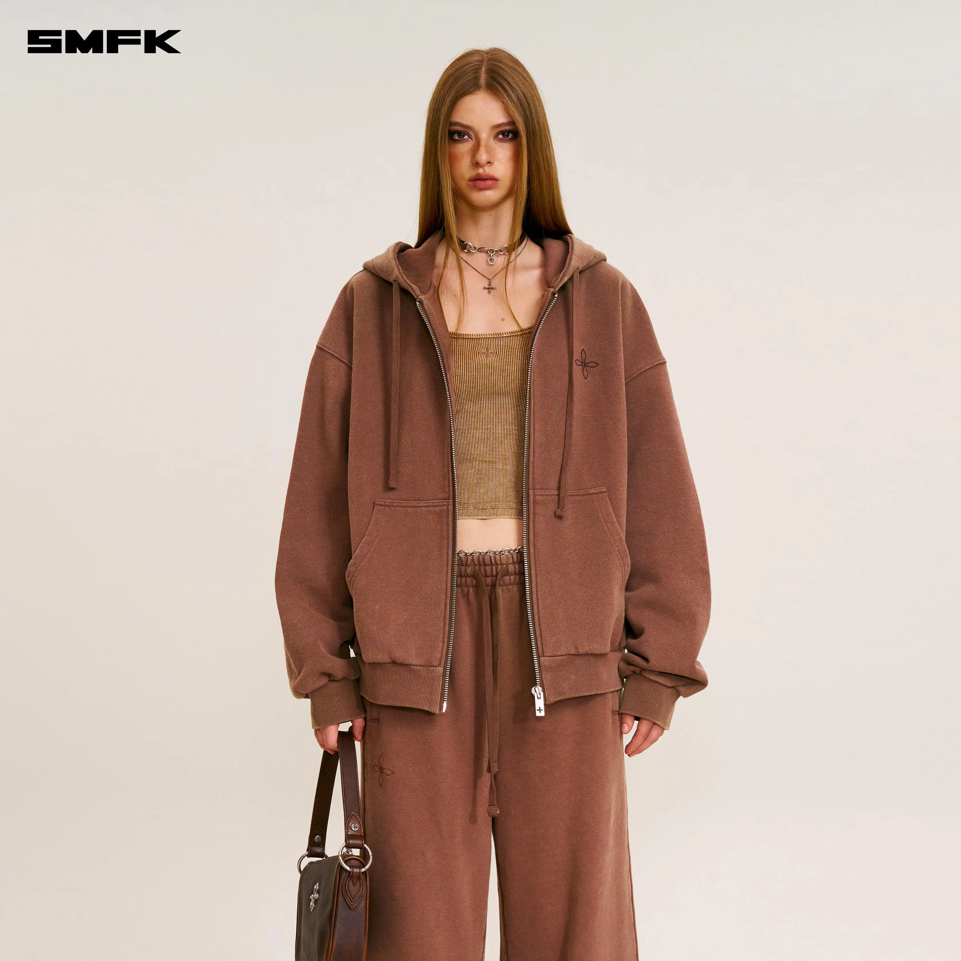 COMPASS MODE LOOSE ZIP HOODIE Wild Horse Brown