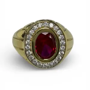 14kt Red Oval Shape Men’s Size #10 Gold Ring, DRGG-02594, for Daily Wear