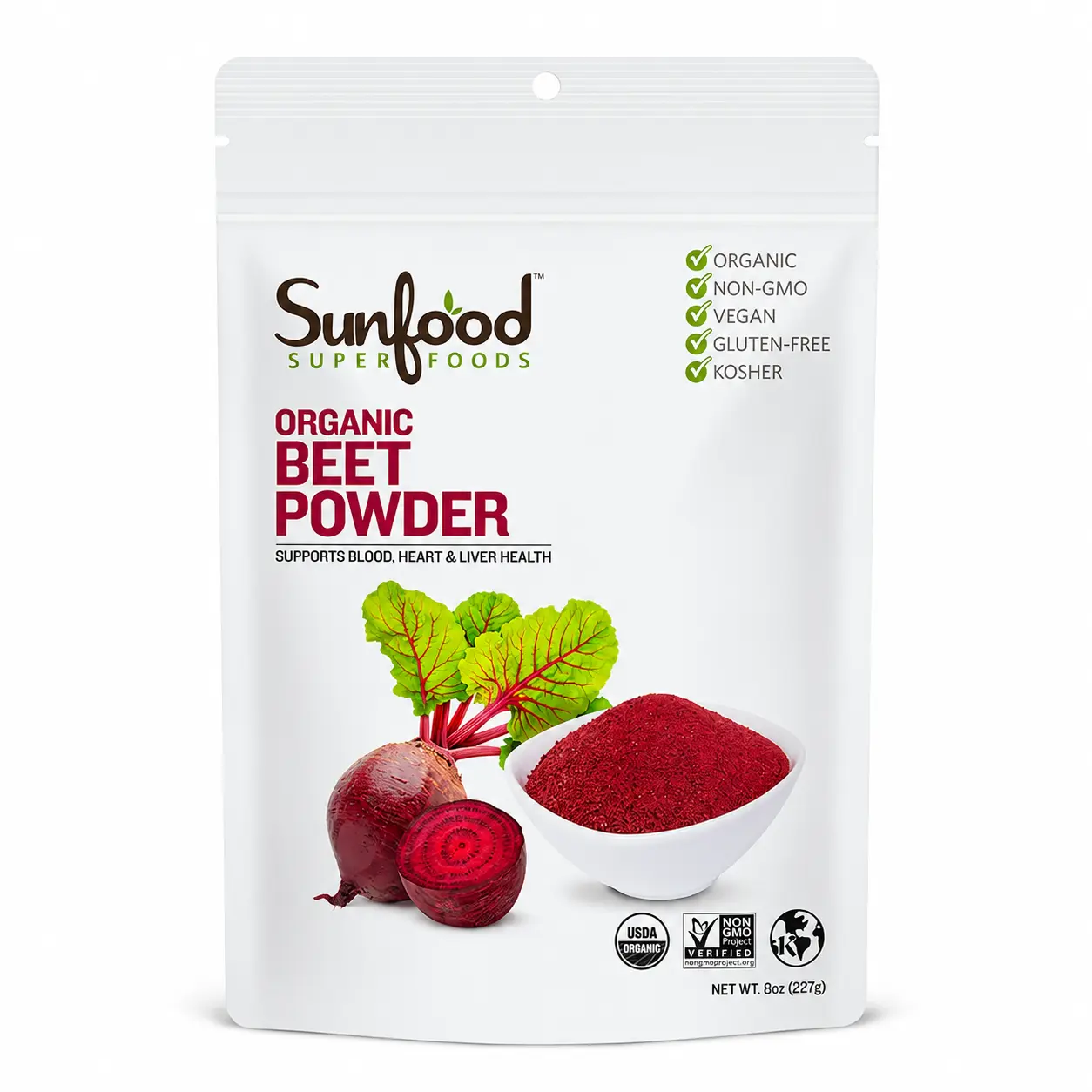 Sunfood Superfoods Organic Natural Beet Root Powder, 8 oz, for Juice & Wellness Supplements, Dietary
