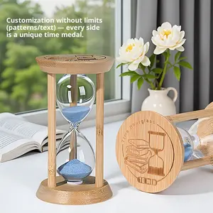 Luminous Bamboo Wooden Hourglass Children's Anti-Fall 1/3/5 Minute Study Timer, Night Light Hourglass, Creative Flowing Sand Living Room Bedroom Office Desktop Ornament, Exquisite Desktop Decoration Display, Exquisite Gift Item