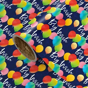 Balloon Wishes Gift Wrap Paper, Deep Blue Background with Colorful Balls, Ideal for Birthday Gifts, Holiday Decor, Party Themes, DIY Gifts, 43cm X 300cm