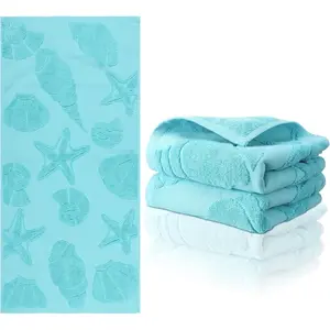 2 count Coastal Hand Towels for Bathroom Summer Sea Starfish Shells Bathroom Hand Towel Beach Nautical  Cotton Jacquard Weave Dish Washcloth for Kitchen Beach Theme Gifts 12.6 x 28.35 Inch
