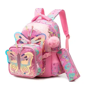 Cute Butterfly Glitter Backpack Set for Girls | 3-in-1 Backpack + Lunch Bag + Pencil Pouch | Sweet Design | Back to School Essentials aesthetic bookbag lightweight laptop