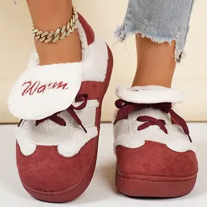 Women's Warm Lace - Up Slippers Fleece Lined Soft  Mini Snow Boots Comfort Indoor Outdoor Shoes
