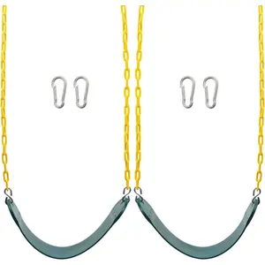 2PCS Swings Seats Heavy Duty with 66" Chain, Playground Swing Set Accessories Replacement with Snap Hooks, Support 250lb (Green)