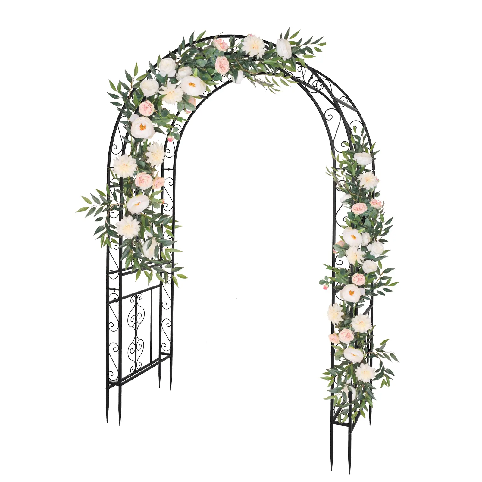 Pinehome Wrought Iron Arch Arbor, Double Layer Rustproof Free-Standing Plant Climbing Frame, Trellis Support with Climbing Rose Outdoor Hanging Brackets for Patio, Garden