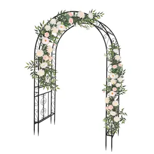 Pinehome Wrought Iron Arch Arbor, Double Layer Plant Climbing Frame, Rustproof Free-Standing Trellis Support for Rose Bushes of Patio, Garden, Backyard