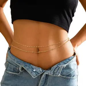 Fashion personalized round bead chain twist chain double-layer women's waist chain, new body chain waist accessories, suitable for girls to wear in summer, free shipping