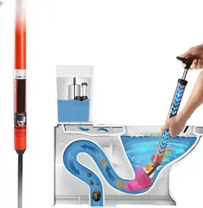 High Pressure Toilet Plunger Clog Remover - Powerful Tool for Bathroom & Kitchen Sinks - Effortless Operation with Superior Suction Power - Orange Red ABS Material - 67x11.5cm Size