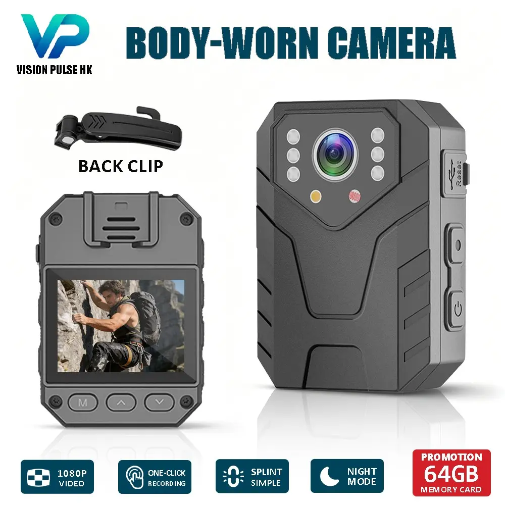 1080P HD Body Camera, Camcorder, Portable Wearable Video Recorder, HD Recorder, Video Recording Equipment with One-Key Recording, Large Battery, Clear Night Vision, Continuous Loop Recording, 2.0" HD Display, Compact for Cycling, Outdoor Activities