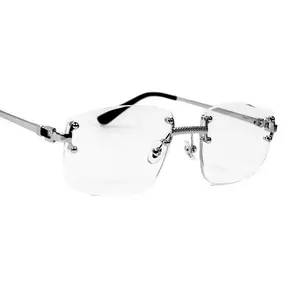 Men's Silver Frame Vintage Retro Hip Hop Clear Lens Tint Rimless Glasses