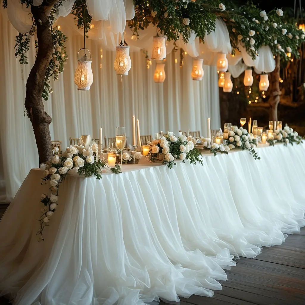 1pc,2.46*52.4ft Extra-Large White Tulle Gauze Curtain, Semi-Transparent Fabric Curtain, Universal Wedding Arch, Suitable for Celebrations, Party Decor, Stage Decoration, Ceremony Background, Wedding Party Decorations