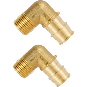 Pex-A Full Flow Expansion Brass 3/4 inch to 1/2 inch Male NPT Elbow, ASTM F1960 For Pex Tubing Pipe,(PEX1960099-2PCS)
